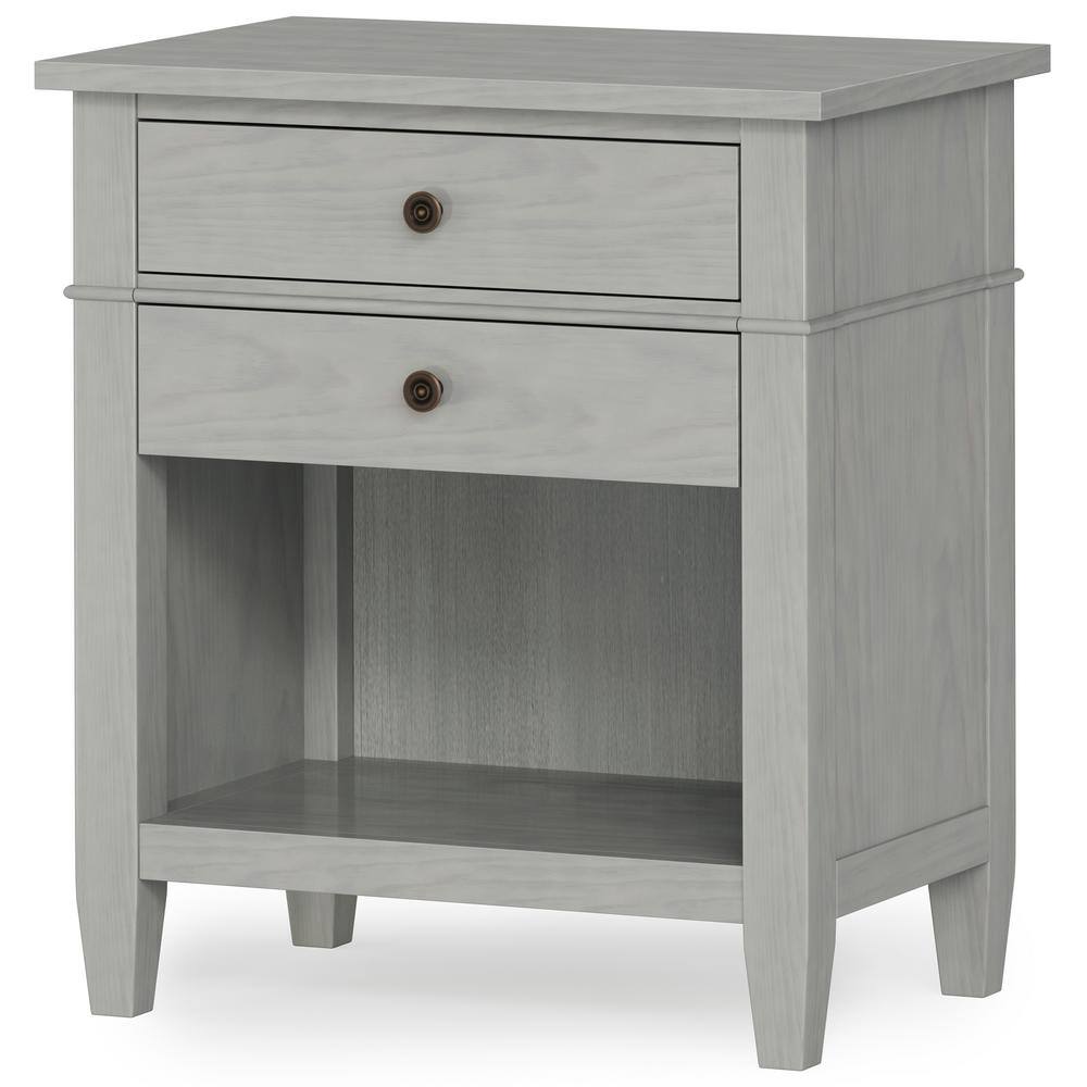 Carlton Fog Grey Solid Wood 2-Drawer Nightstand