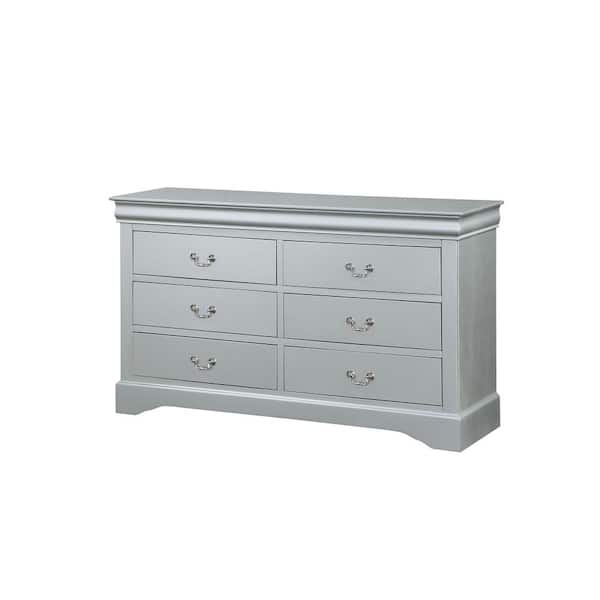 Louis Philippe Platinum Gray 6-Drawer Chest