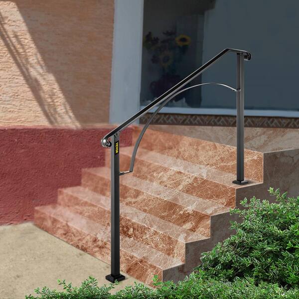 4 ft. Handrails for Outdoor Steps Fit 4 or 5 Steps Outdoor Stair Railing  Wrought Iron Handrail with baluster, Black