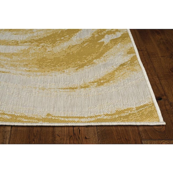 Isla Gold 8 ft. x 10 ft. Transitional Watercolor Indoor/Outdoor Area Rug