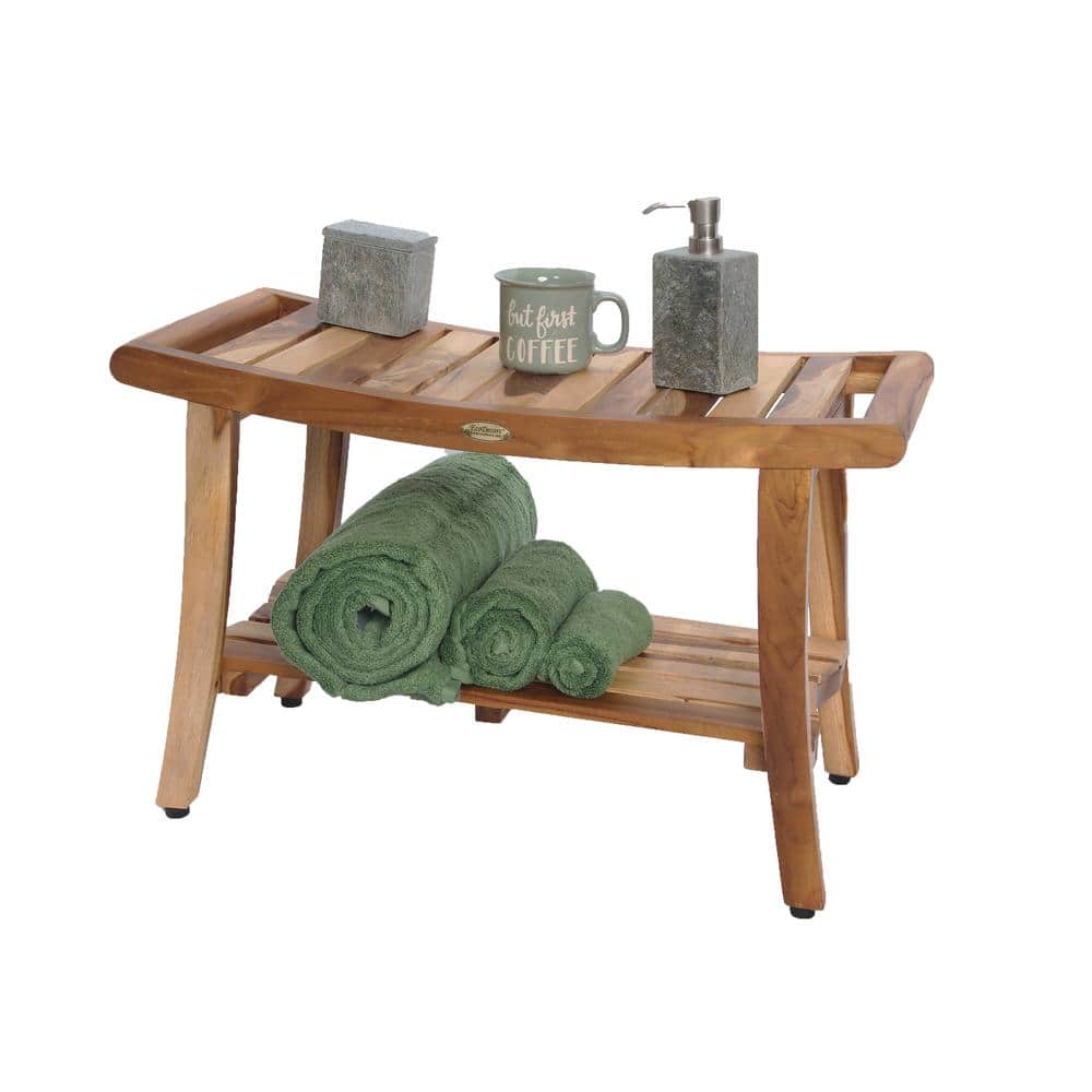 EcoDecors 30" Earthy Teak Shower Bench with Shelf