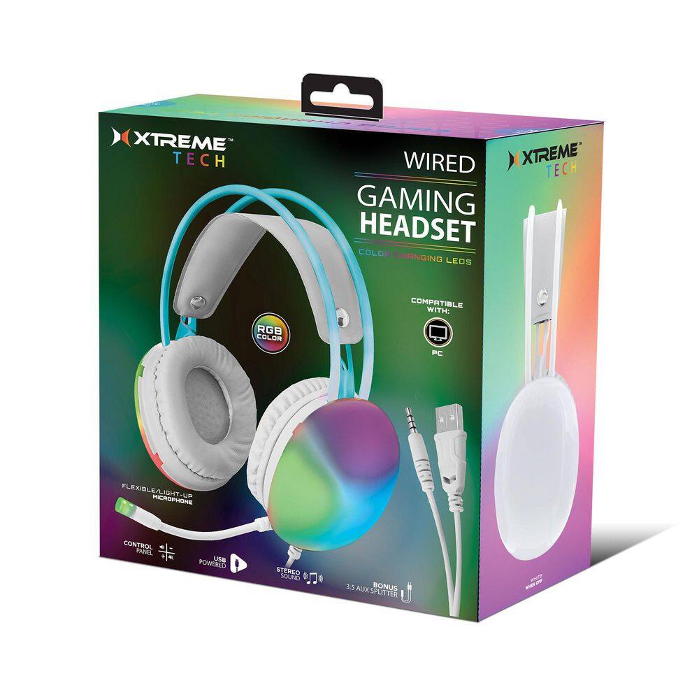 Multi-Colored Gaming Headset with Microphone: Stereo Surround, Bluetooth, Over the Ear Headphones, Wired Rainbow Color