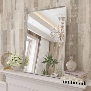20 in. W x 28 in. H Rectangular Aluminum Alloy Framed and Tempered Glass Wall Bathroom Vanity Mirror in Brushed Silver