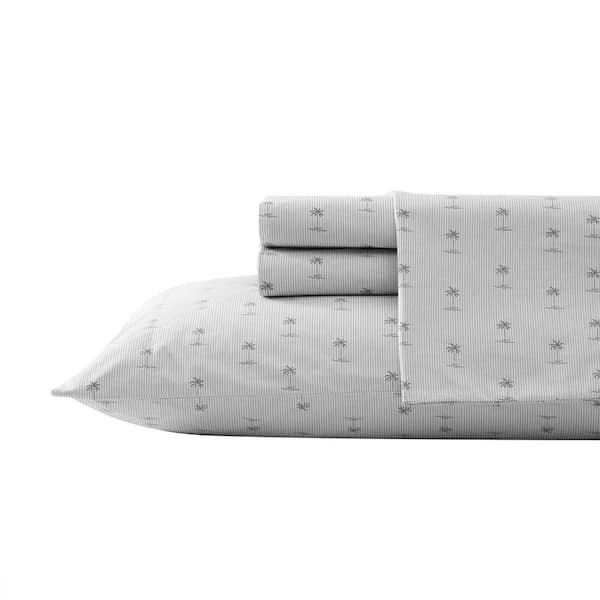 Kew Palms 4-Piece Grey Cotton Queen Sheet Set