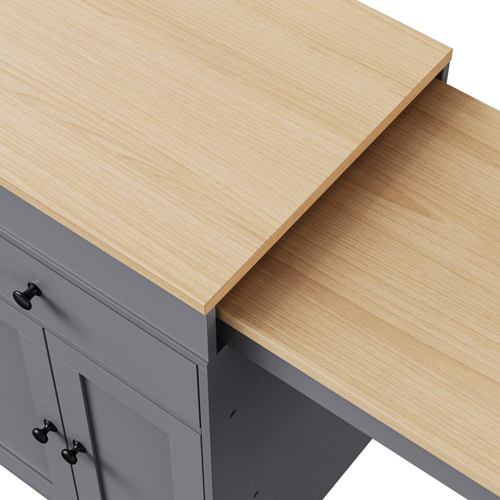 Gray Wood 74.5 in. Rolling Kitchen Island with Extendable Dining Table - thumbnail 8