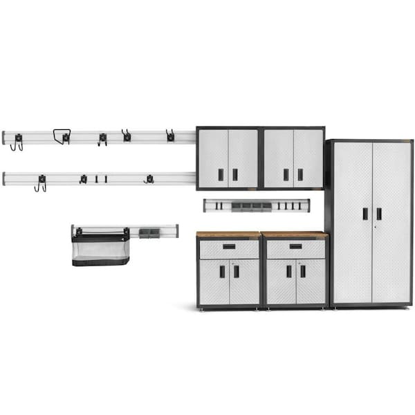 Gladiator 16-Piece Steel Garage Storage System in Silver (182 in. W x 81 in. H x 18 in. D)