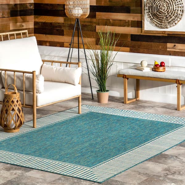 Asha Green 8 ft. x 10 ft. Bordered Indoor/Outdoor Area Rug