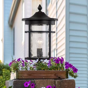 Avalon 14.5 in. 1-Light Black Outdoor Lamp Post Light Fixture with Clear Crackled Glass