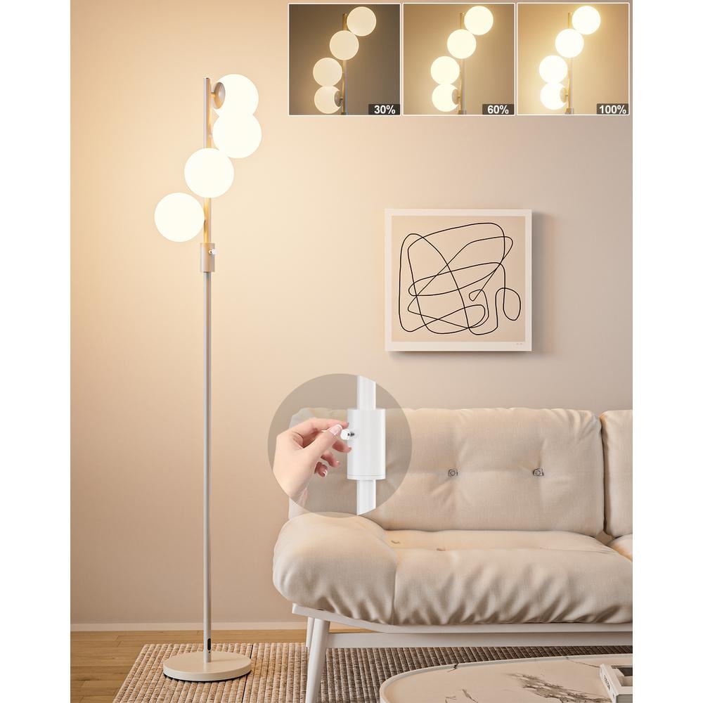 64 in. White Globe 4-Lights Smart Dimmable Standard Floor Lamp For Living R
