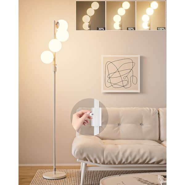 Unbranded 64 in. White Globe 4-Lights Smart Dimmable Standard Floor Lamp For Living Room with Frosted PC Spherical Shade