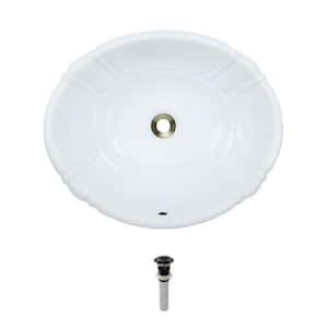 Dual-Mount Porcelain Bathroom Sink in White with Pop-Up Drain in Antique Bronze