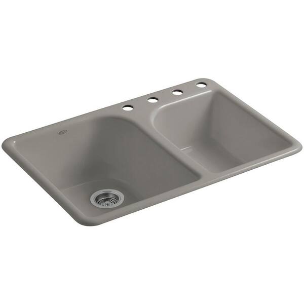 KOHLER Executive Chef Drop-In Cast-Iron 33 in. 4-Hole Double Bowl Kitchen Sink in Cashmere