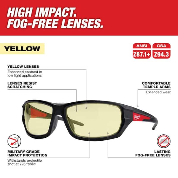 Yellow Performance Safety Glasses Fog-Free Lenses
