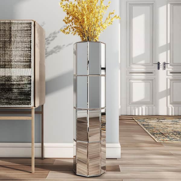 THKSHOUZ 28 in. Silver Glass Cylinder Decorative Vase Floor Vase