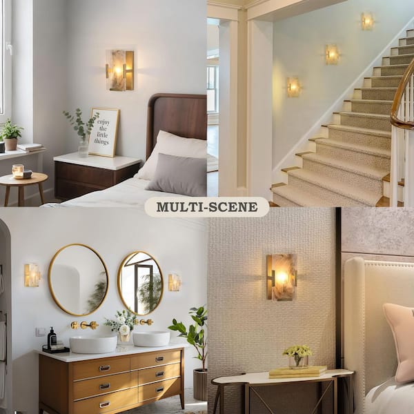 1-Light Antique Gold Leaf Wall Sconce, Rectangle Clouded Glass Bedroom Wall Light, Mid-Century Modern Light Fixture