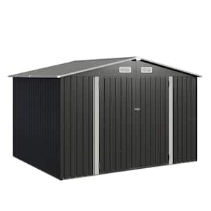 10 ft. W x 8 ft. D Black Metal Storage Shed with Floor Frame, Lockable Door and Vents for Tool, Garden (75 sq. ft.)