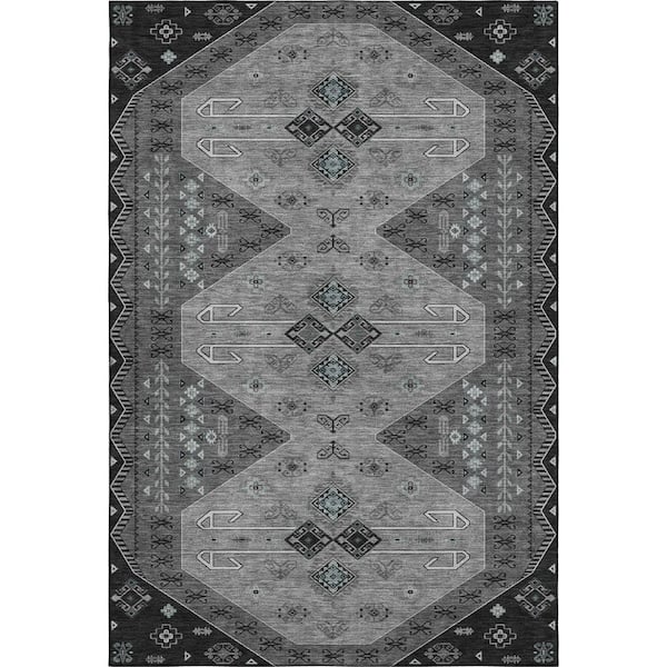Mayfield Premium Machine Washable Abstract AMF2565 Charcoal 10 ft. x 14 ft. Area Rug