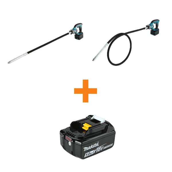 Makita 18V LXT Lithium-Ion 4' Concrete Vibrator, Tool Only and 18V LXT 8 ft Concrete Vibrator with bonus 18V LXT 5.0Ah Battery