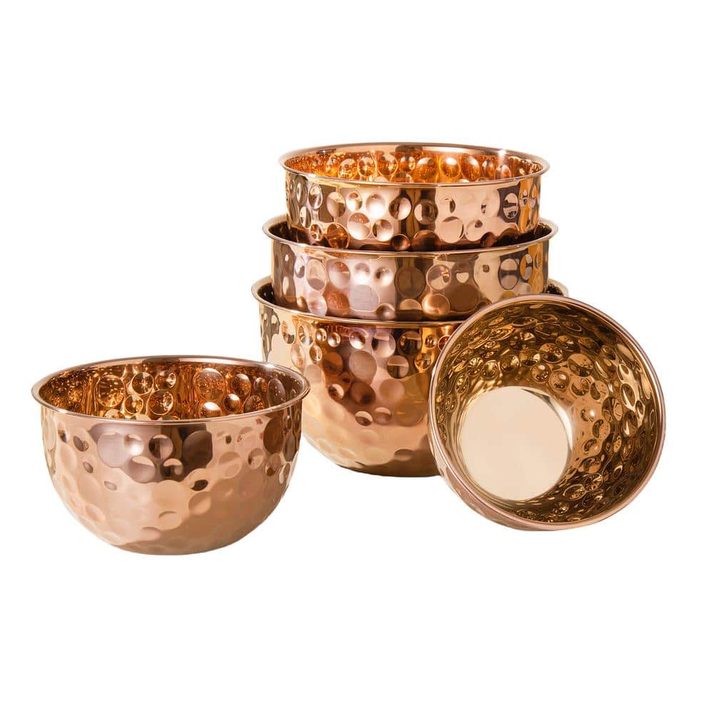 Hammered Copper 5-Piece Stainless Steel Serving Bowl Set