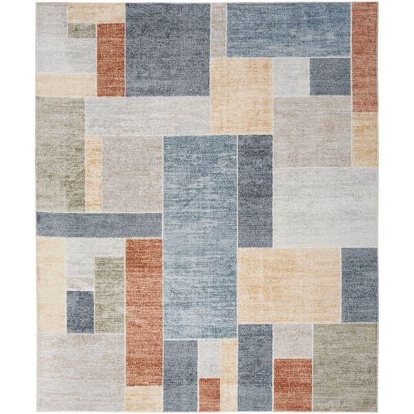 Astra Machine Washable Multicolor 9 ft. x 12 ft. Paneled Contemporary Area Rug