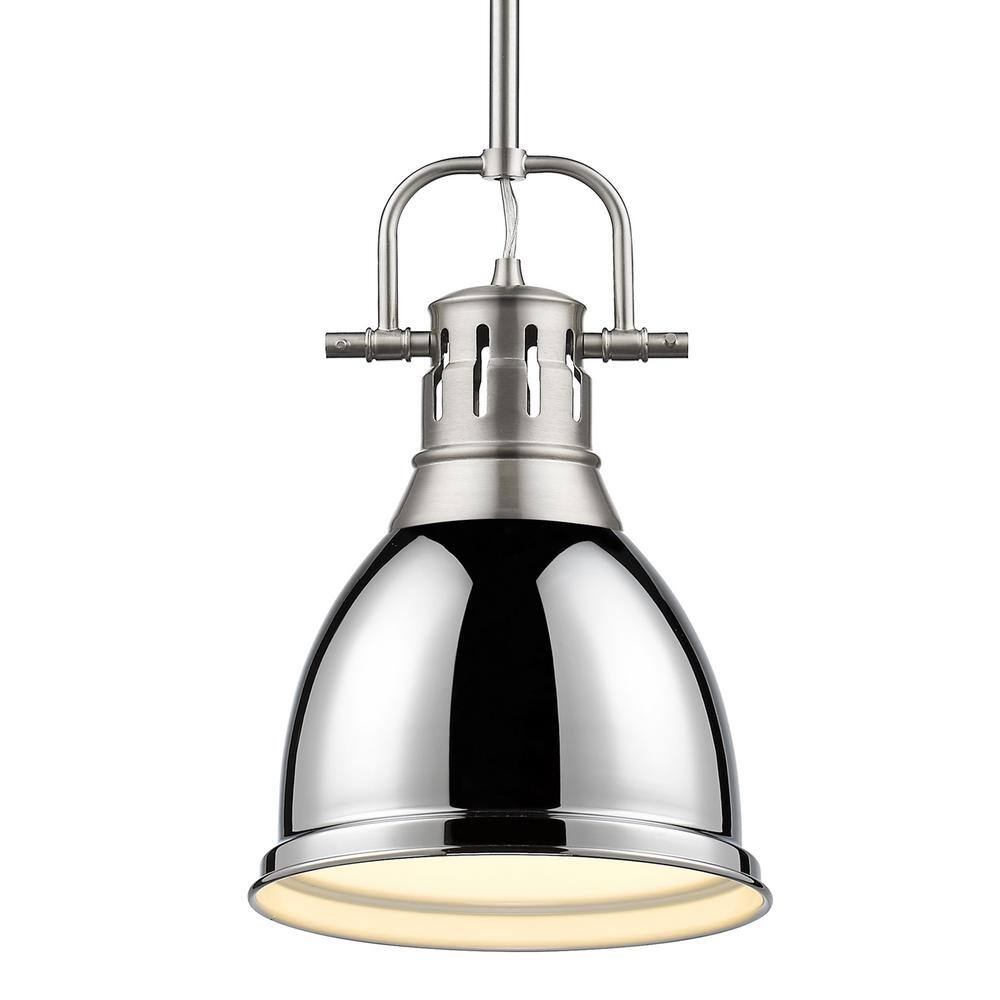 Golden Lighting Duncan 1 Light Pewter Standard Mini Pendant With Metal Shade 3604 S Pw Ch The