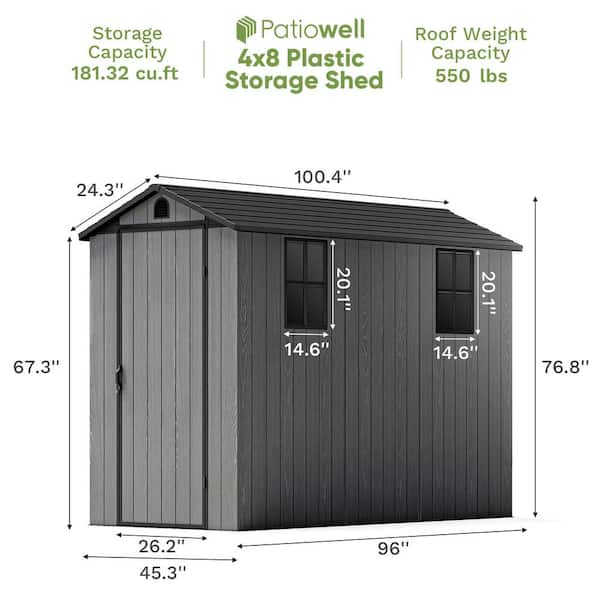 Patiowell 4 ft. W x 8 ft. D Plastic Outdoor Storage Shed with