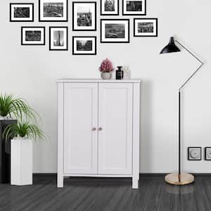 White Wood Accent Storage Cabinet with 2 Doors and Adjustable Shelves Floor Cabinet Side Board for Bathroom, Living Room