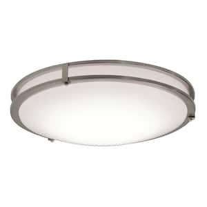 14 in. 26-Watt Integrated LED Flush Mount with White Fabric Shade