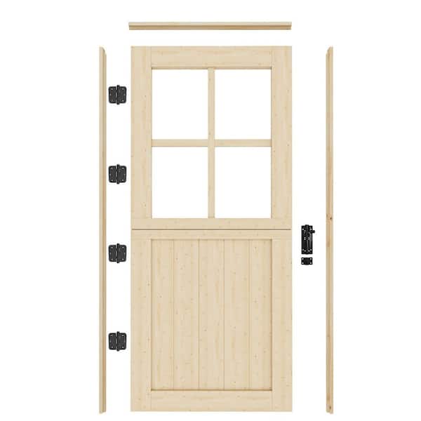 36 in. x 80 in. Universal/Reversible 4-Lite Clear Glass Unfinished Dutch Wood Prehung Front Door w/ Quick Assemble Jamb
