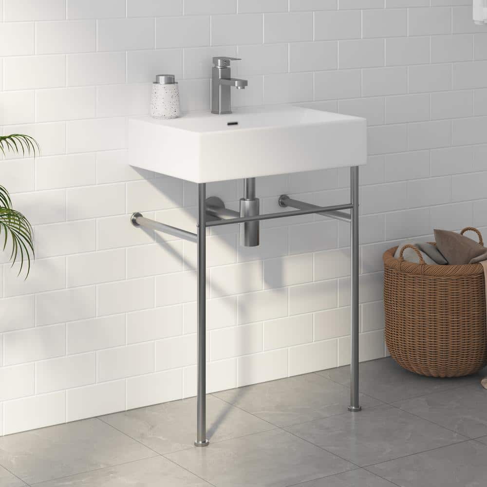 Turner 24" White and Brushed Nickel Ceramic Wall-Mount Console Sink
