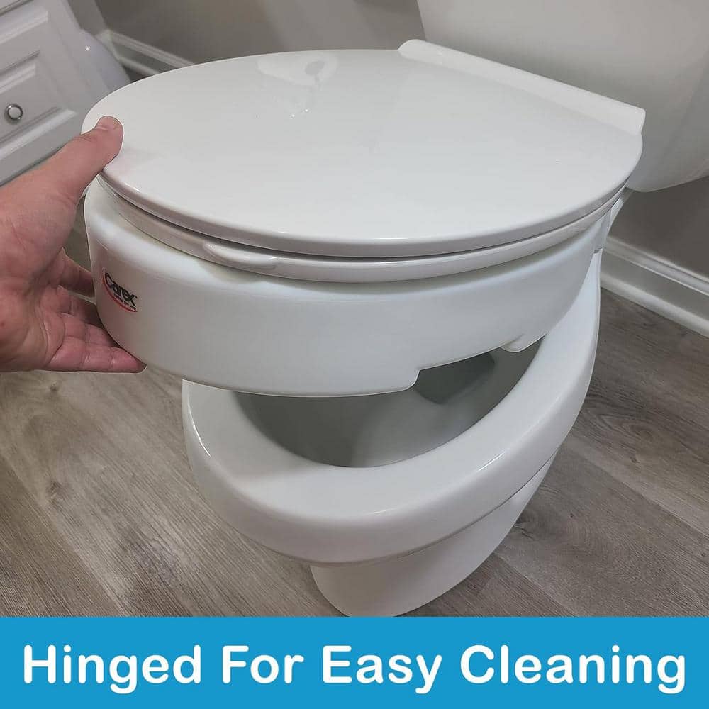 White Hinged Toilet Seat Riser with Adjustable Height