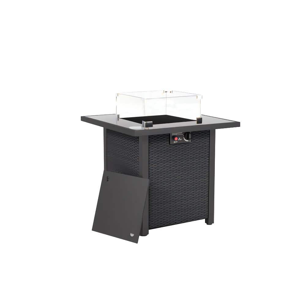 28 in. Coffee Rattan Wicker 50,000 BTU Outdoor Propane Fire Pit Table with 