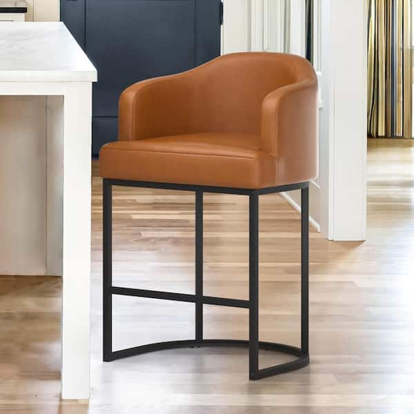 Crystal Yellowish-Brown 26 in. Counter Height Fabric Upholstered Bar Stool Kitchen Island Stool With Black Metal Frame