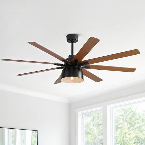 Sofucor 66 in. Indoor Industrial/Farmhouse Black Ceiling Fan with Dual-Finish 8-Blades and 6-Speed Remote Control