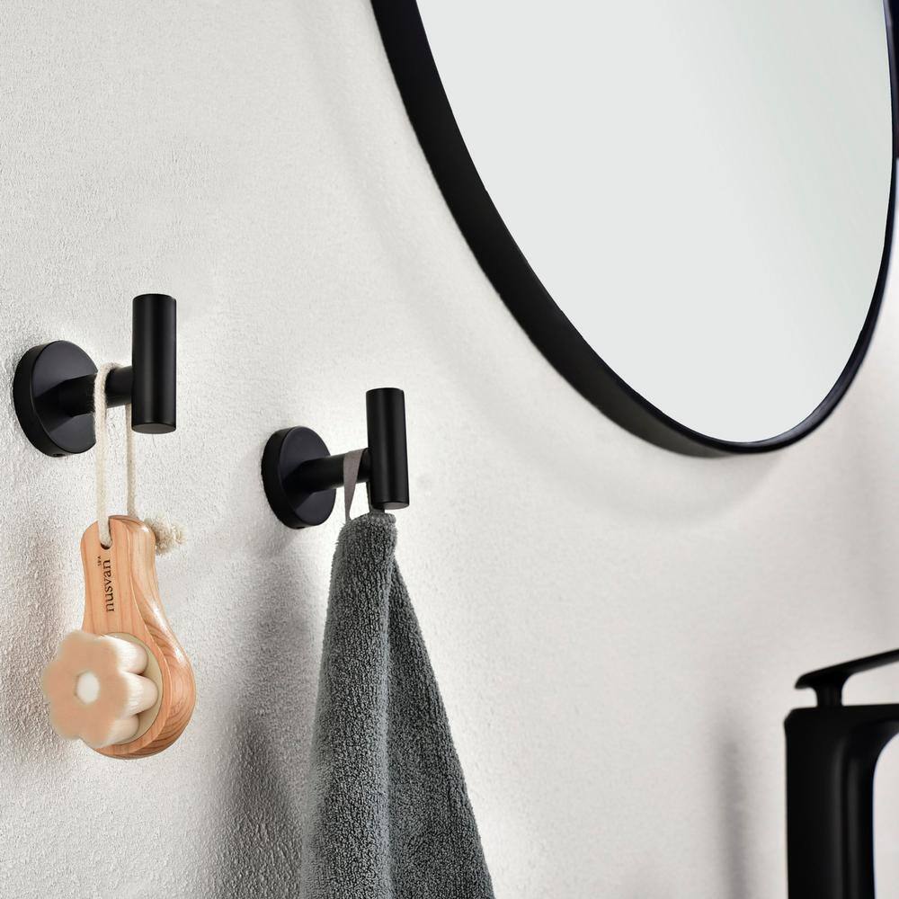 Matte Black Stainless Steel Dual Wall-Mounted Towel Hooks