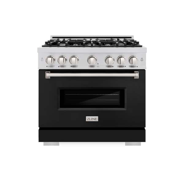 Classic 36 in. 6-Burner Gas Range with Gas Convection Oven in Stainless Steel and Matte Black Door