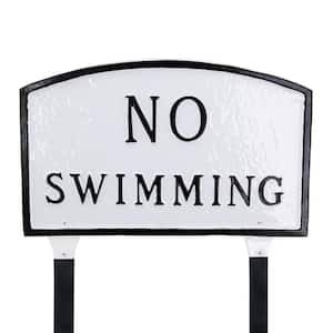 10 in. x 15 Standard Arch No Swimming Statement Plaque Sign with Lawn Stakes - White/Black