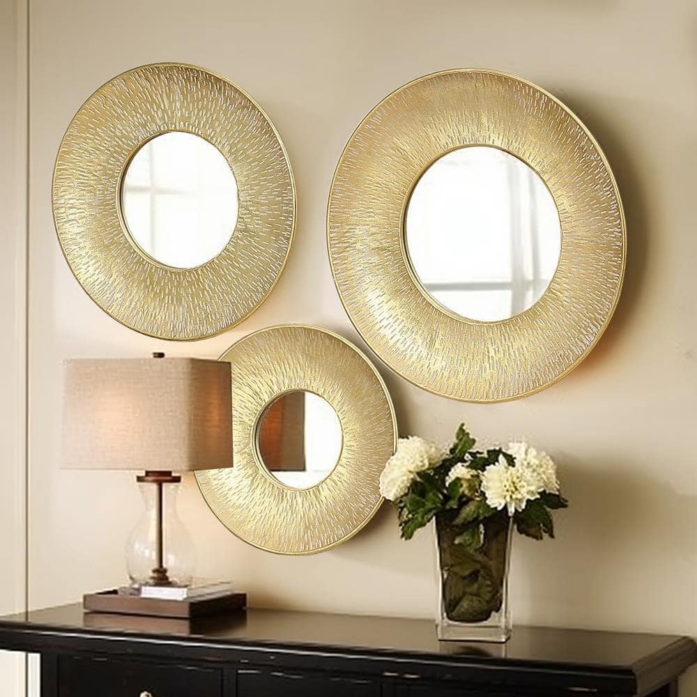 Gold Sunburst 3-Piece Round Wall Mirror Set
