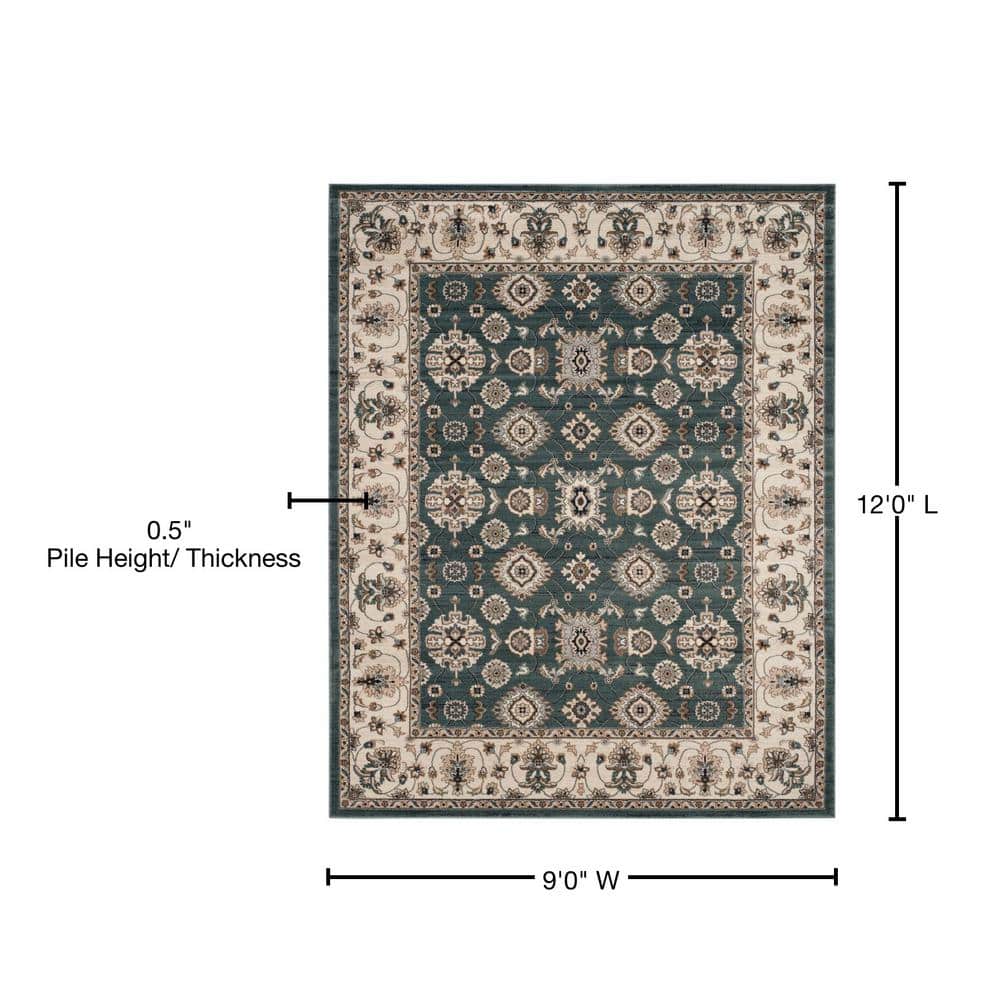 Teal and Cream 9' x 12' Floral Synthetic Area Rug