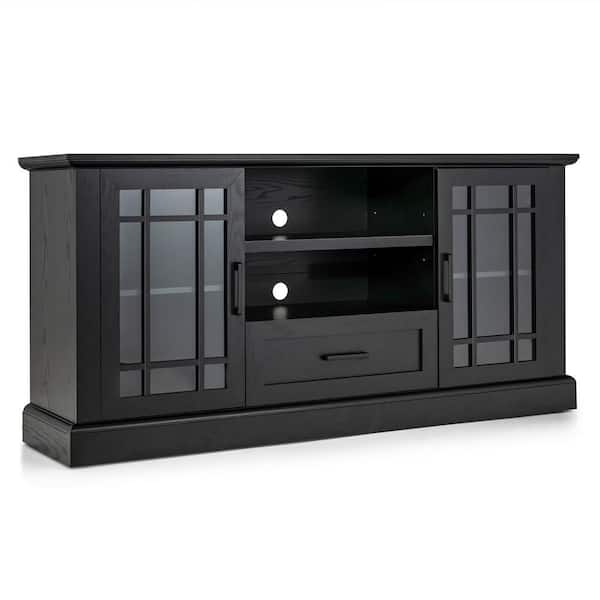 Gymax Farmhouse TV Stand for TVs up to 70'' Media Center w/Glass Doors Cubbies & Drawer