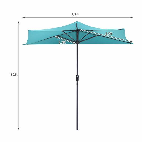 Half Patio Umbrella 9ft Steel with Crank Lift Water and UV Resistant Polyester