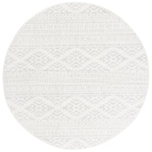 Tulum Ivory/Light Gray Doormat 3 ft. x 3 ft. Round Tribal Geometric Striped Area Rug