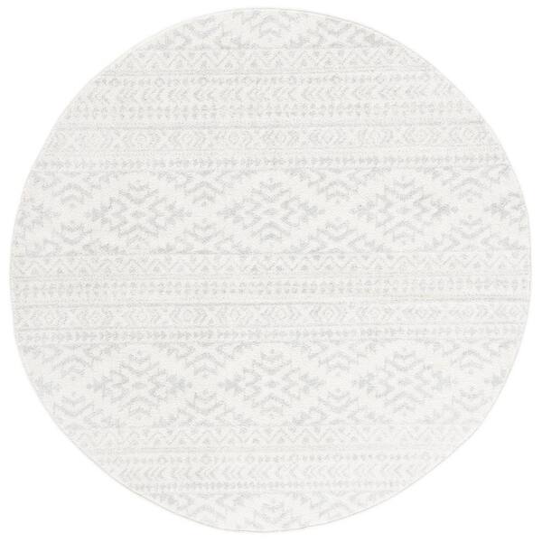 SAFAVIEH Tulum Ivory/Light Gray 5 ft. x 5 ft. Round Tribal Geometric Striped Area Rug