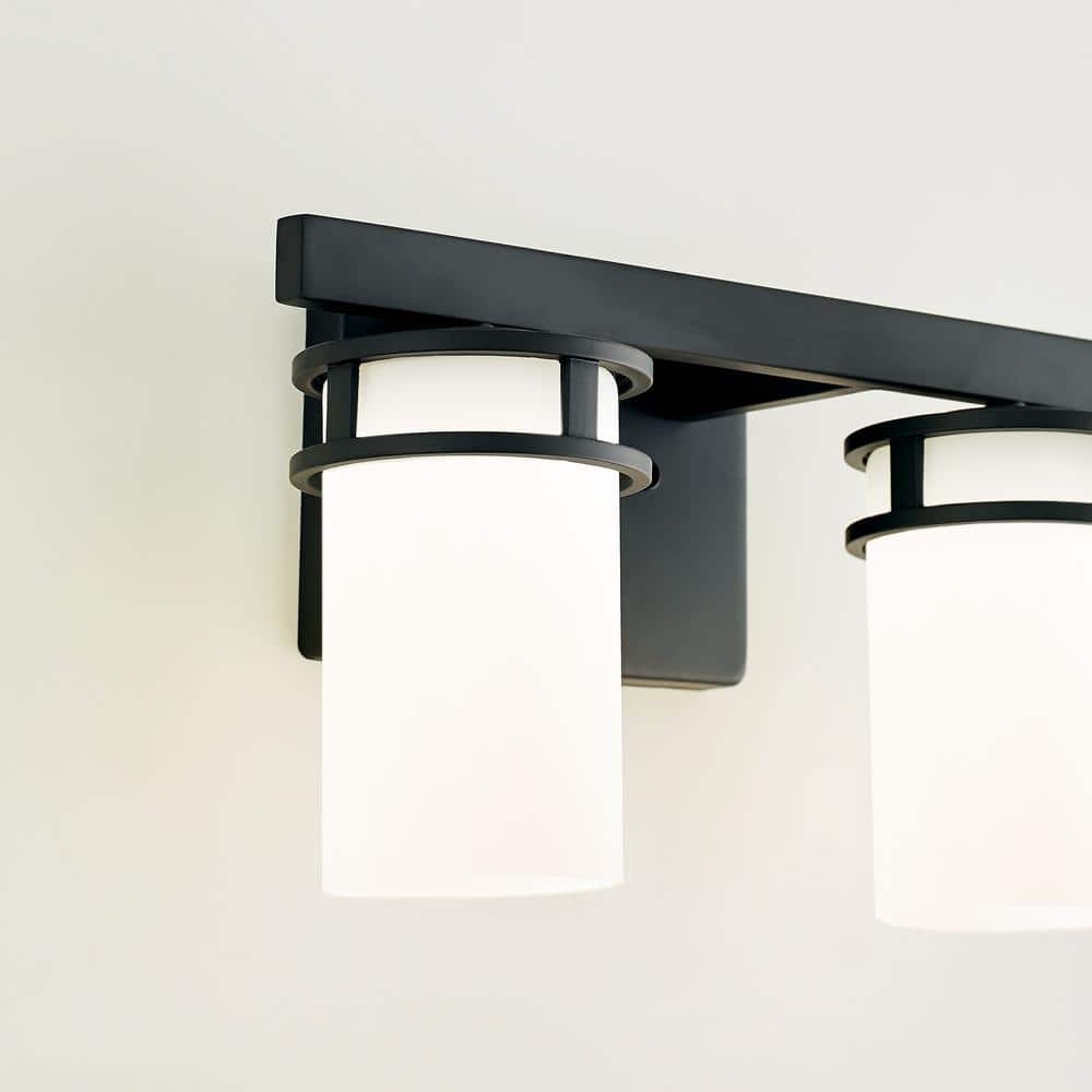 Midnight Black Robie 2-Light Vanity Fixture with Etched White Glass
