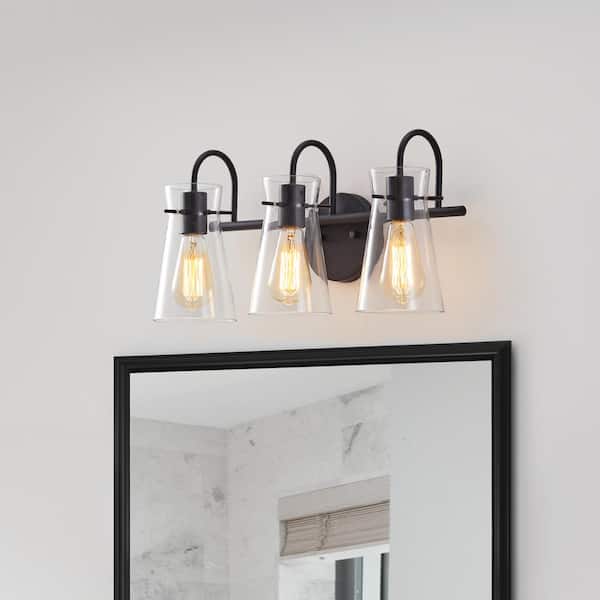 KAWOTI 20.5 in. 3-Light Black Vanity Light with Clear Glass Shade