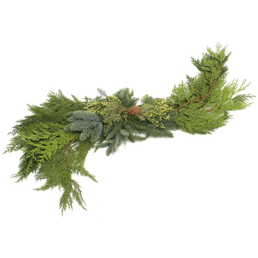 VAN ZYVERDEN 3 ft. Live Fresh Cut Pacific Northwest Noble Fir and Cedar Mix  Christmas Mini Mantle - Table Runner Swag 87461 - The Home Depot