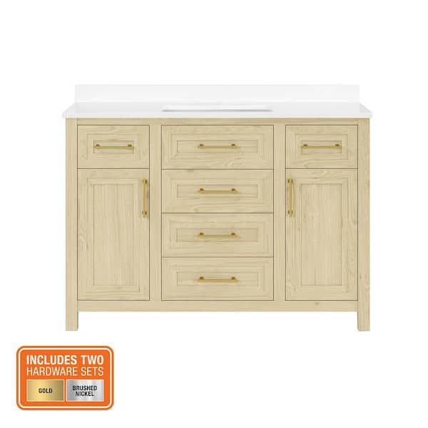 Beaufort 48 in. Single Sink Light Birch Bath Vanity with White Engineered Stone Top (Assembled)