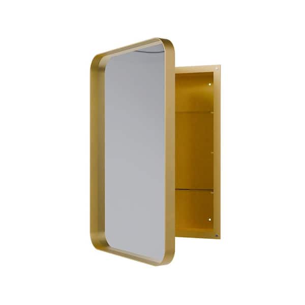 20 in. W x 30 in. H Rectangular Metal Medicine Cabinet with Mirror in Gold with Door and Adjustable Shelves