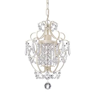 Amorette 1-Light Antique White Mini Glam Chandelier with Clear Glass Hanging Crystals