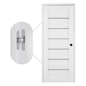 Alba 30" x 80" Left-Hand 6-Lite Frosted Glass Bianco Noble Wood Single Prehung Interior Door with Concealed Hinges